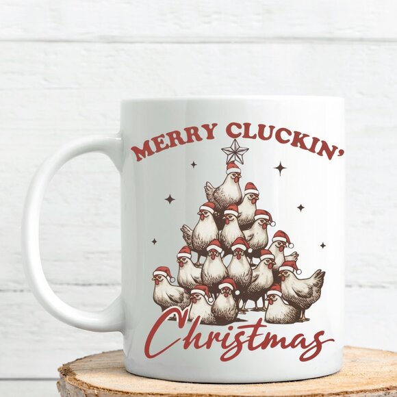 Rustic Merry Cluckin' Christmas 11 oz Mug - Chicken Lover Gift 🎄 - Picture 2 of 4